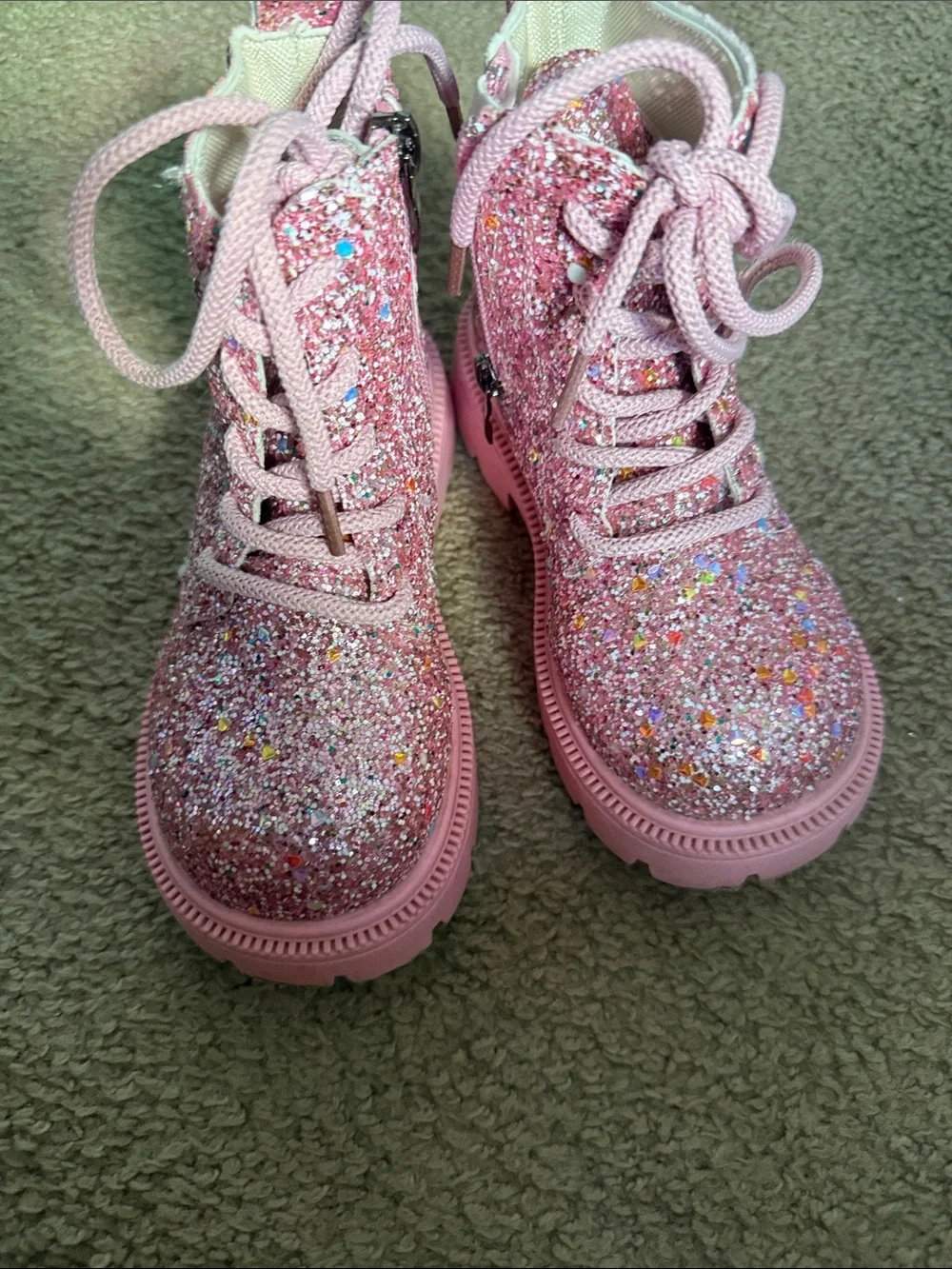 Girls' Pink Glitter Lace-Up Kids Boots